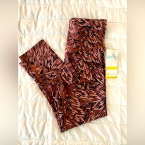 NWT Zella High Waist Crop Leggings Women Brown Maroon Brush Stroke Gym Yoga SM